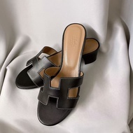 Oasis High-Thick Heel Shoes - Black Cowhide Leather, Perfect Holiday Gift