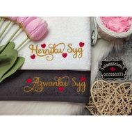 Mini Love Personalized Tuala Sulam Exclusive Hotel Grade Towel Hantaran Nama Cotton Couple Set Wedding Anniversary Gift