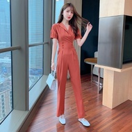 Narrow-waist Suit Wide-Leg Korean Version Slimmer Look High-End Summer Fashion Jumpsuit Simple Jumpsuit Women OL2023