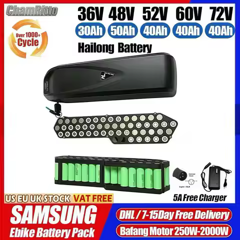 48V 36V 52V 30ahElectric Bicycle ebike cham-rider Hailong 60V 72V 24 20 40ah 50ah 60ah 2000w battery