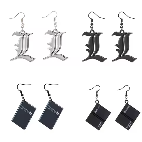 New Anime Death Note Book Pendant Drop Earrings Black Death Note Double L Earring Cosplay Jewelry Bi