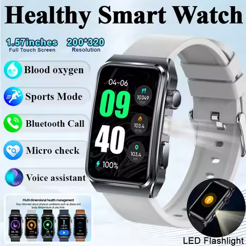 New TK73 Health Smart Watch 1.57"HD Screen Micro Check LED Flashlight Sports IP68 Waterproof AI Voic