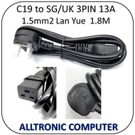 1.5mm2 C19 to UK SG Power Cord 3Pin 1.8Meter uBILL / C19 Power Cable 13A