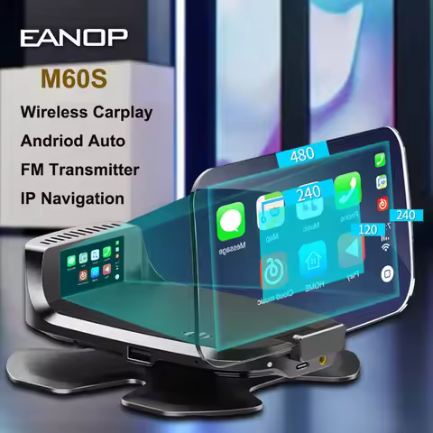 EANOP M60s Mirror HUD 7'' OBD2 Head-Up Display For Universal Vehicle Media Projector Support Wireles