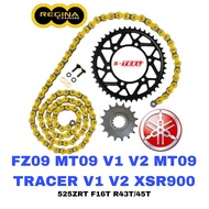 REGINA Sprocket Set YAMAHA FZ09 MT09 V1 V2 MT09 TRACER V1 V2 XSR900 Ring Gold Chain Rantai Spoket ZR