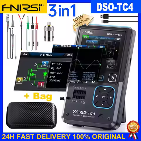 FNIRSI DSO-TC4 3in1 Digital Oscilloscope Transistor Tester Signal Generator 10MHz 48Ms/s Automative 