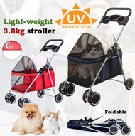 [PET STROLLER] Anti-UV Pet Dog Cat Stroller Push Trolley Travel Covered Sheltered Breathable Comfort