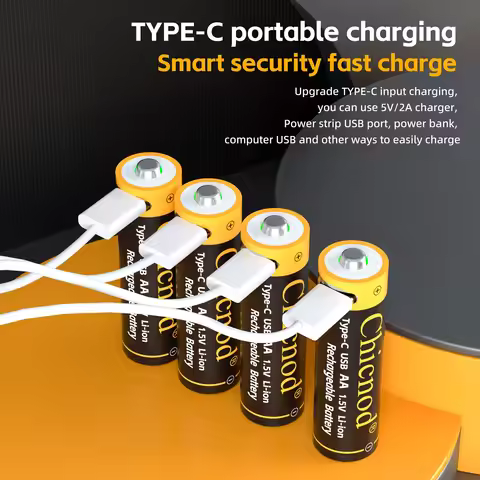 Chicnod AA AAA Rechargeable Lithium Battery Set 1.5V 3800mWh 814mWh Li-ion Batteries USB Type-C Fast