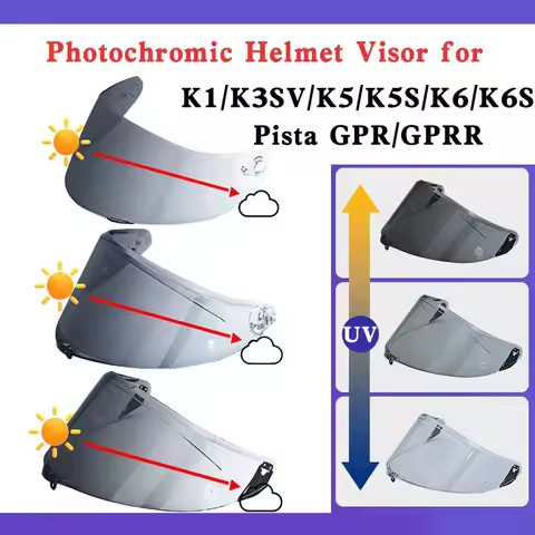 Photochromic Helmet visor for AGV K1/K3SV/K5/K5S/K6/K6S Replacement visor Pista GPR/GPRR CORSA R Vis