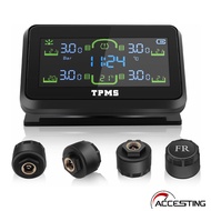 TPMS Car Tire Pressure Monitoring System, Solar/USB Charging, 5 Alarm Functions, Compatible with Car