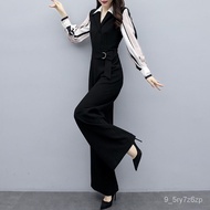 YQ17 Spring and Summer Jumpsuit for Women2023Spring New Korean Style Fashion Casual Black Jumpsuit High Waist Wide Leg P