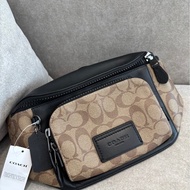 Coach 經典老花塗層帆布拼小牛皮腰包