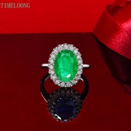 S925 Silver 8CT Oval Paraiba Tourmaline Emerald High Carbon Diamond Ring Wedding Jewelry