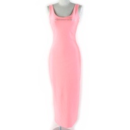 เดรสยาวผ้าซาตินยืดสีชมพูอมส้มประดับคริสตัลและโลโก้ Alexander Wang ไซส์ S ของแท้สำหรับผู้หญิง