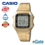 [100% Original] Casio A178WGA-1A Unisex Digital Classic Gold Retro Stainless Steel Strap Watch A178W