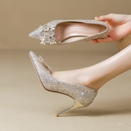 Quality Women's Shoes Crystal Shoes Wedding Shoes Bridal Shoes Women Hexiu Wedding Two-Wear Wedding 
