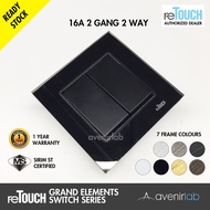 reTouch Grand Elements 2 Gang 2 Way 16A Designer Wall Switch SIRIM Approved [BLACK MODULE]