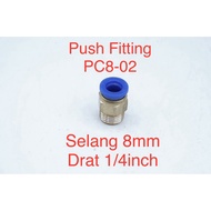 Pc8-02 Pneumatic Coupler Fitting Straight Hose 8mm Drat 1/4inch Connector Slip Lock Push Tube Brass Connector Male Thread Straight | 2.048.0008 | Pc8-02