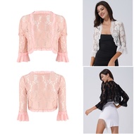 Womens Half Sleeve Bolero Cardigan Elegant Ruffle Open Floral Lace Shrug Shawl Wraps for Wedding Par