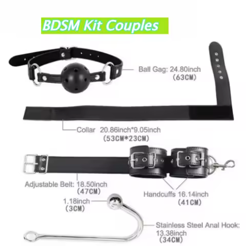 Premium BDSM Kit for Couples – Metal Neck Collar, Bondage Handcuffs, Anal Hook & Butt Plug Set for R
