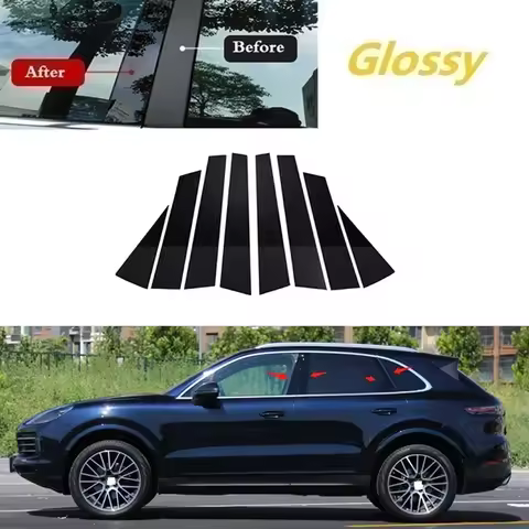 Car Door Window Trim Pillar Posts Molding Cover Stickers for Porsche Cayenne 9YA/9YB Chassis E3 2018