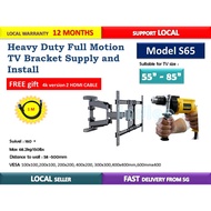 Supply and Install for Heavy Duty Full Motion TV Bracket for 55" - 86" TV