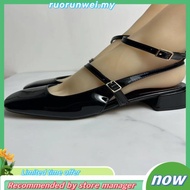 ZARA Autumn New Women's Shoes Black Thick Heel Open Heel Round Head Flat Shoes 2258010 800