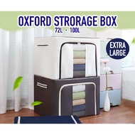72L / 100L OXFORD STORAGE BOX / FOLDABLE EXTRA LARGE CLOTHES STORAGE BOX WITH STEEL FRAME