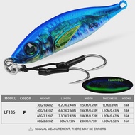 1pcs30g 40g 60g 80gFast Sinking  LuminousSlow Jig Casting Metal Jig Trout Fishing Lure BaitArtificia