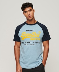Superdry Organic Cotton Vintage Logo Raglan T-Shirt - Stone Blue Marl/Eclipse Navy