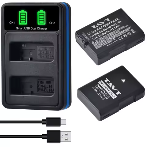 TAVT EN-EL14 EN-EL14a Battery with USB Dual Charger for Nikon D5100 D5600 D5300 D5200 D3400 D3300 D3