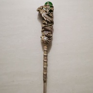8.5 Antique Miscellaneous Items Tibetan Silver Dragon Head Gem Hairpin Dragon Spit Beads White Coppe