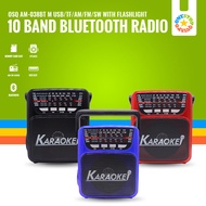 OSQ KUKU Bluetooth Rechargeable AM/FM/SW1-8 10 Band Radio USB/TF MP3 Player with Karaoke Mic Input