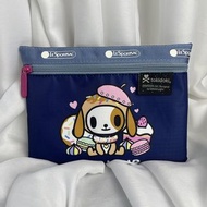 日本 LeSportsac X TokiDoki 深藍色帆布 長方 收納袋