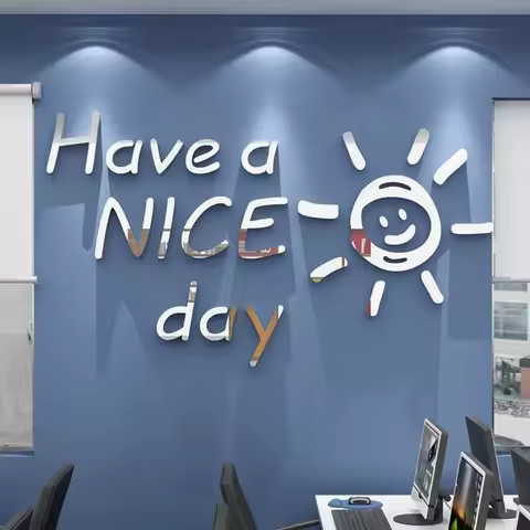 New Sun Smiley Face Simple English Have A Nice Day 3D Acrylic Mirror Sticker Bedroom Living Room Dec