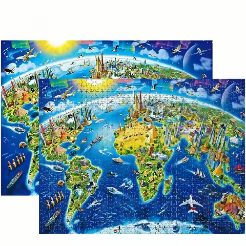 1000 Piece 3D Paper Jigsaw Puzzle World Landmarks Map Wall Art For Adults Home Office Bedroom Living