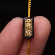 S925 Silver Gold-Plated Natural Agarwood Barrel Beads Inlaid Amulet Old Barrel Beads Loose Beads DIY