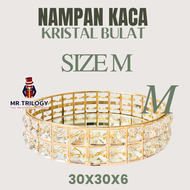 Nampan Kristal Kaca BULAT Europe Gold Tray Baki Nampan Seserahan Hantaran Pernikahan Home Decoration