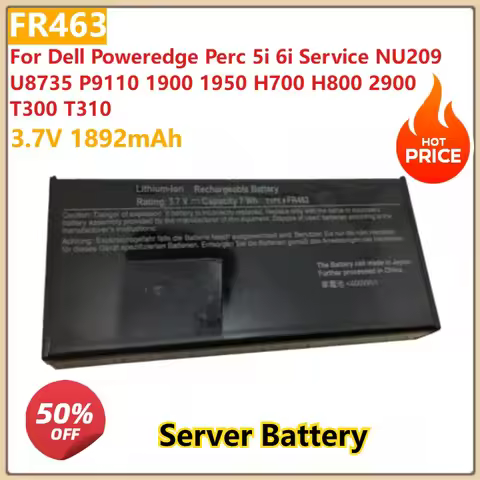 3.7V 1892mAh FR463 Server Battery for Dell Poweredge Perc 5i 6i Service NU209 U8735 P9110 1900 1950 