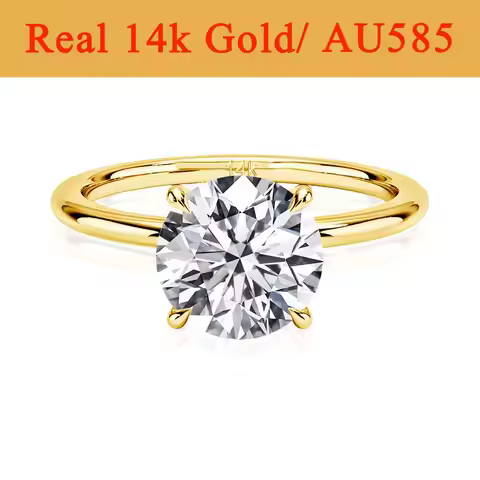 Real Gold 14K Moissanite Women's Ring Simplicity AU585 K Gold Diamond Wedding Band Bride Engagement 