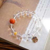 天然白水晶 南紅蜜蠟琺瑯彩繪虎頭小墜設計單圈手串s