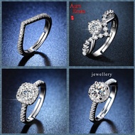 Fashion Korean Jewelry Stok Sedia Rekaan Cincin Perak 925 Asli Adjustable Ring Cincin Berlian Wanita Adjustable size