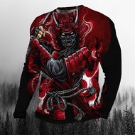 วินเทจญี่ปุ่นSamuraiรูปแบบเสื้อยืดแขนยาวผู้ชายขนาดใหญ่ลำลองแขนยาวผู้ชายกลางแจ้งสวมใส่ทุกวันเสื้อยืด