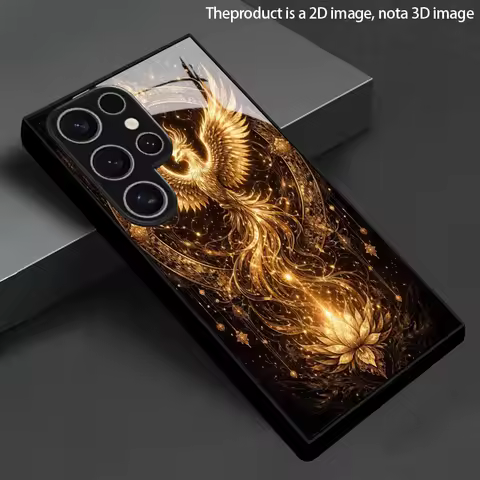 Gold-Lacquered Lotus Seat Phoenix Pattern 2D Phone Case for Samsung S26 S25 S24 S23 S22 S21 S20 Temp