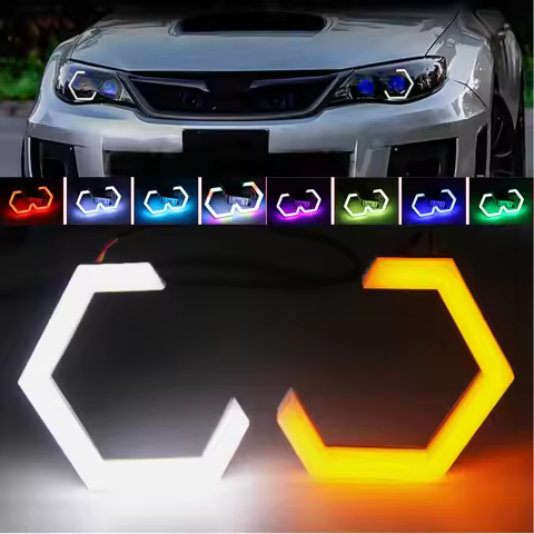 2pcs LED Hexagonal angel Eye RGB Turn Signal Light DRL Bluetooth App For Car Headlights 60/70/80/90m