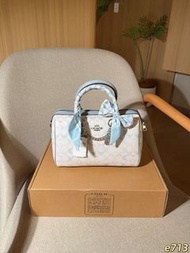 💜Brand New🏆Coach Rowan Series Light Blue Signature Boston Handbag /coach bag /coach tabby/coach slin