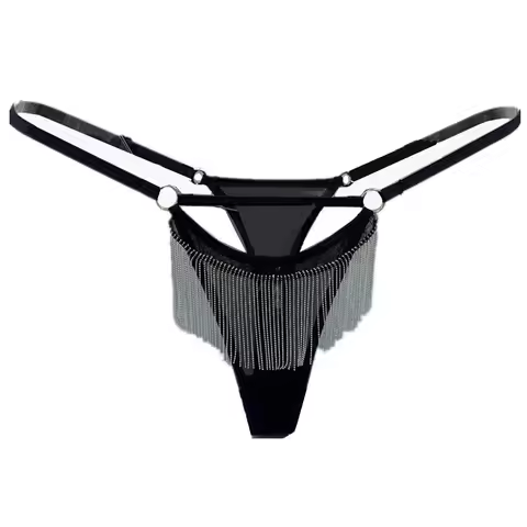Black Chain Tassel Thongs G Strings T-back Panties Underwear Briefs Lingerie Transparent Hollow Out 