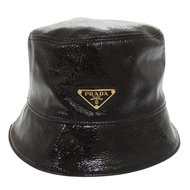Prada 三角形 logo 黑色漆皮漁夫帽，M 碼，1HC137，0729 [二手]
