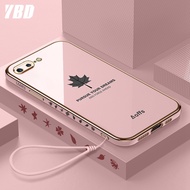 YBD เคสโทรศัพท์เคลือบขอบตรงสำหรับ Appleเคสรูปแบบใบเมเปิ้ลพร้อมสายคล้องฟรีสำหรับ Apple iPhone 8 Plus 7 Plus 6 6S Plus SE 2020