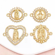 Round Crystal Virgin Mary Charms for Bracelets Making Supplies Gold Plated Guadalupe Charms chma461
